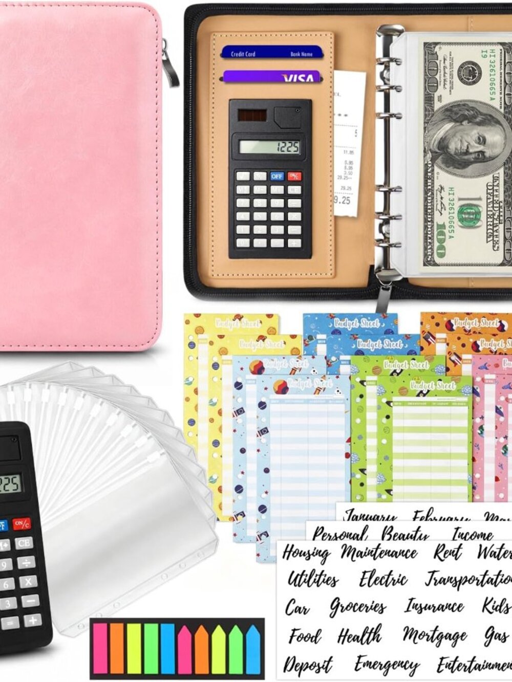 Budget Binder with Zipper Envelopes, Cash Envelopes for Budgeting